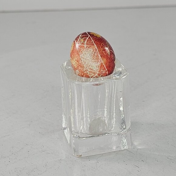 Hand-Painted Ukraine Red Floral Egg With Clear Glass Stand - Picture 4 of 9